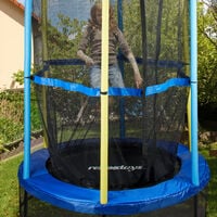 Relaxdays Children's Trampoline, Safety Net, Bungee Rebounder, Outdoor, HxWxD: 172 x 143 x 143 cm, Blue-Black-Yellow