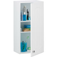 Relaxdays Bathroom Hanging Cabinet Wall Cupboard with 2 Shelves for the Bathroom, MDF, H x W x D: 60 x 30 x 20.5cm, White