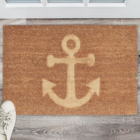 Relaxdays Anchor Coir Doormat, HxWxD: 1.5 x 60 x 40 cm, Nonslip, Rectangular, for the Entryway, Coconut Fibre, Rubber, Natural
