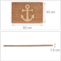 Relaxdays Anchor Coir Doormat, HxWxD: 1.5 x 60 x 40 cm, Nonslip, Rectangular, for the Entryway, Coconut Fibre, Rubber, Natural