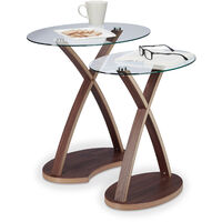 Relaxdays Oval Side Table Set of 2, Glass Table with Wooden Legs, Small End Tables, Modern Design, 2 Sizes, Natural