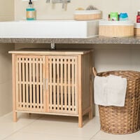 Relaxdays Under-Sink Cabinet Free Standing, Small Walnut Cupboard, Bathroom Wash Basin with Siphon Cut-Out, Natural