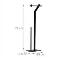 Relaxdays WC-Set Toilet Paper Holder Free Standing, Toilet Roll Butler Spares Organiser H x W x D: 72 x 23 x 13, 5 cm, Black/Chrome