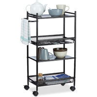 Relaxdays Metal Serving Cart, 4-Tier Kitchen Trolley, Office Rack with Wheels HxWxD: 81 x 26 x 50 cm, Black