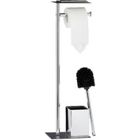 Relaxdays Toilet Butler with Paper Holder, Toilet Brush with Container, H x W x D 66 x 20 x 13 cm, Black-Silver
