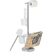 Relaxdays Toilet Butler with Paper Holder, Toilet Brush with Container, Magazine Rack, H x W x D 69 x 30 x 22 cm, Silver