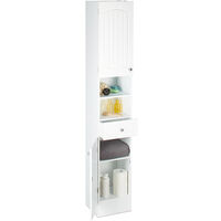 Relaxdays Bathroom Shelf Narrow With Drawer, Multi Purpose Cupboard, Tall Boy Cabinet, H x W x D: 173.5 x 30.5 x 32 cm, White