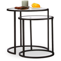 Relaxdays Nesting Tables Set of 2, Coffee Table with Glass Top, Compact Storage, HWD 50.5x50x50 cm, Black