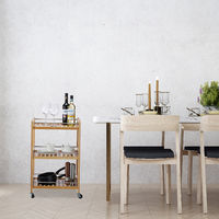 Relaxdays Bamboo Kitchen Trolley with 3 Shelves, Natural Look, 360° Swivel Wheels, Serving Cart, HWD: 76x46x38 cm, Natural