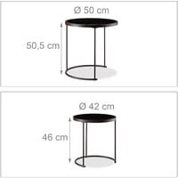 Relaxdays Black Glass Nesting Tables Set of 2, Round Side Tables, Metal Frame, Ensemble, HxD: 50 x 50 cm, Brown/Black