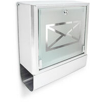 Relaxdays Stainless Steel Letter Box, Mailbox with Newspaper Holder, Frosted Glass Door, 35 x 40 x 14 cm, Silver