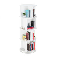Relaxdays Rotating Bookshelf, Round Mobile Bookcase, Wood, CD & DVD Storage, Living Room & Office, H x D: 138 x 50 cm, White
