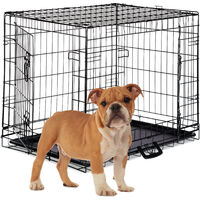 Relaxdays Dog Cage, Folding Transport Crate, Whelping Pen, 2 Doors, Floor Tray, Metal, L, Black