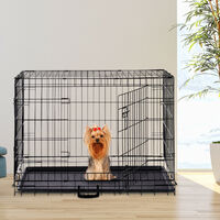 Relaxdays Dog Cage, Folding Transport Crate, Whelping Pen, 2 Doors, Floor Tray, Metal, L, Black