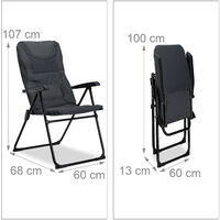 Relaxdays COMFORT Padded Camping Chair, Adjustable, 2-Levels, Foldable Fishing Chair, HxWxD: 107 x 60 x 68 cm, Grey