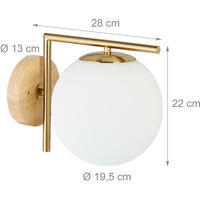 Relaxdays GLOBI Brass Wall Light, Metal, Glass Ball Shade, HxWxD: 23 x 20 x 28 cm, Modern, Design Lamp, Matt