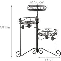Relaxdays Metal Flower Stand, Powder-Coated, 3 Shelves, Decorative, 50 cm Tall, Plant Stairs, Black