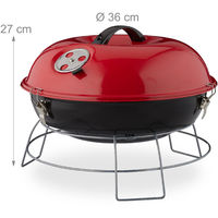 Relaxdays Portable Kettle Grill, With Lid, Picnic BBQ with Large Cooking Area, Charcoal, Ø36cm, Red