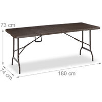 Relaxdays Garden Table, Wood Look, Rectangular Folding Table, Safety Lock, Handle, HxWxD: 73 x 180 x 74 cm, Various Colours