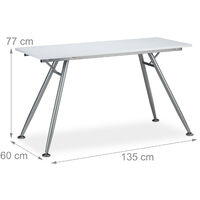 Relaxdays Writing Desk, Modern Design for Kids' Rooms & Office, Large Surface, HWD: 77 x 135 x 60 cm, White