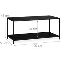 Relaxdays Glass Coffee Table, Living Room Stand, 2 Tiers, Metal Frame, HxWxD: app. 45 x 100 x 50 cm, Black