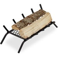 Relaxdays Fireplace Grate, Angular, Steel, Andiron, Gridiron, Solid & Sturdy, Log Grate With Feet, 16x58x28 cm, Black