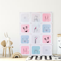 Relaxdays Modular Children's Shelf, Girls, Fun Designs, Plastic, DIY Rack with Doors, HWD 145x110x37.5 cm, Pink