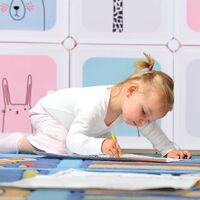 Relaxdays Modular Children's Shelf, Girls, Fun Designs, Plastic, DIY Rack with Doors, HWD 145x110x37.5 cm, Pink