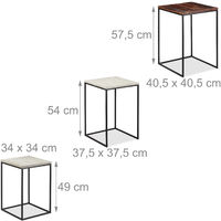Relaxdays Nesting Table Set of 3, Square Side Tables, Mango Wood & Metal, Industrial Design, 3 Sizes, White-Grey-Brown