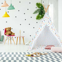 Relaxdays Teepee, Play Tent With Flooring, Includes Bag, Wigwam For Kids, HxWxD: 160 x 115 x 115 cm, White/Colourful