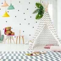 Relaxdays Teepee, Play Tent With Flooring, Includes Bag, Wigwam For Kids, HxWxD: 160 x 115 x 115 cm, White-grey