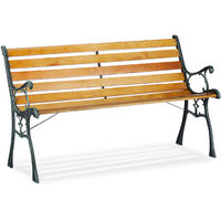 Relaxdays Garden Bench, 2-Seater, Wooden Slats, Cast Iron, Outdoor Balcony & Patio Seating HWD 73.5x126x52.5 cm, Natural