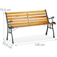 Relaxdays Garden Bench, 2-Seater, Wooden Slats, Cast Iron, Outdoor Balcony & Patio Seating HWD 73.5x126x52.5 cm, Natural