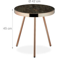 Relaxdays Side Table, Retro Design, Living Room, Glass Top with Marble Look, HxD 45x42 cm, Black-Rosé Gold
