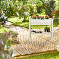 Relaxdays Raised Planter, Balcony, Patio & Garden, Wood, With Shelf, Back-protecting, HWD: 80x88x44 cm, Herbal, White