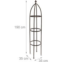 Relaxdays Metal Obelisk, 190 cm, Trellis for Climbing Plants, Support for Flowers and Vines, Brown