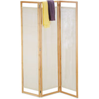 Relaxdays 3 Panel Room Divider, Folding Partition Screen, Opaque Paravent, Bamboo & Fabric, HxWxD 170x120x1.5cm, Natural