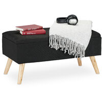 Relaxdays Hallway Storage Bench, Padded, Wooden Legs, Fabric Cover, HxWxD: 39.5 x 79.5 x 39.5 cm, Black