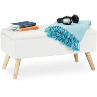 Relaxdays Hallway Storage Bench, Padded, Wooden Legs, Fabric Cover, HxWxD: 39.5 x 79.5 x 39.5 cm, White