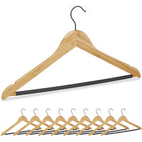 Relaxdays Bamboo Coat Hanger Set of 10, Closet Holders, Notches & Rails, Non-Slip, 360° Swivel Hooks, Natural/Black