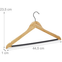 Relaxdays Bamboo Coat Hanger Set of 10, Closet Holders, Notches & Rails, Non-Slip, 360° Swivel Hooks, Natural/Black