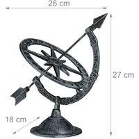 Relaxdays Antique Sundial, Outdoor Ornament, Clock, Garden Decoration, Weatherproof, Cast Iron, HWD: 27x26x18 cm, Grey