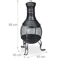 Relaxdays Chiminea, Patio Heater, Poker, Grate, Spark Guard, Patio,Terrace, Antique Look, Firepit, Height 89 cm, Grey