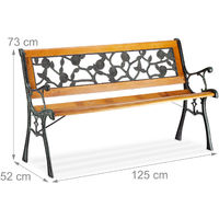 Relaxdays 2-Seater Garden Bench with Rose Ornaments, Outdoor Balcony & Patio Seating, HxWxD 73 x 125 x 52 cm, Natural