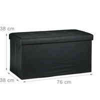 Relaxdays Folding Storage Bench, Faux Leather, 38 x 78 x 38 cm, Foldable Footstool Ottoman, 300kg, 2-Seater, Black