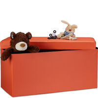 Relaxdays Folding Storage Bench, Faux Leather, 38 x 78 x 38 cm, Foldable Footstool Ottoman, 300kg, 2-Seater, Orange