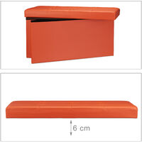 Relaxdays Folding Storage Bench, Faux Leather, 38 x 78 x 38 cm, Foldable Footstool Ottoman, 300kg, 2-Seater, Orange