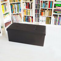 Relaxdays Folding Storage Bench, Faux Leather, 38 x 78 x 38 cm, Foldable Footstool Ottoman, 300kg, 2-Seater, Brown