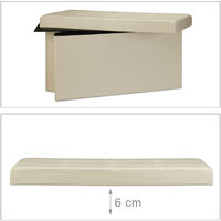 Relaxdays Folding Storage Bench, Faux Leather, 38 x 78 x 38 cm, Foldable Footstool Ottoman, 300kg, 2-Seater, Cream
