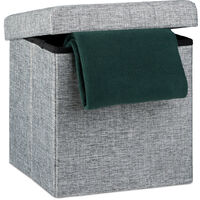 Relaxdays Folding Ottoman 38 x 38 x 38 cm Storage Chair, Footstool Pouf Box Cube, Removable Lid, Grey